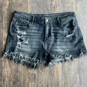 Black Fray Denim Shorts